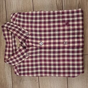 BURBERRY BRIT Purple White Plaid‎ Cotton Logo Small Mens Long Sleeve Shirt